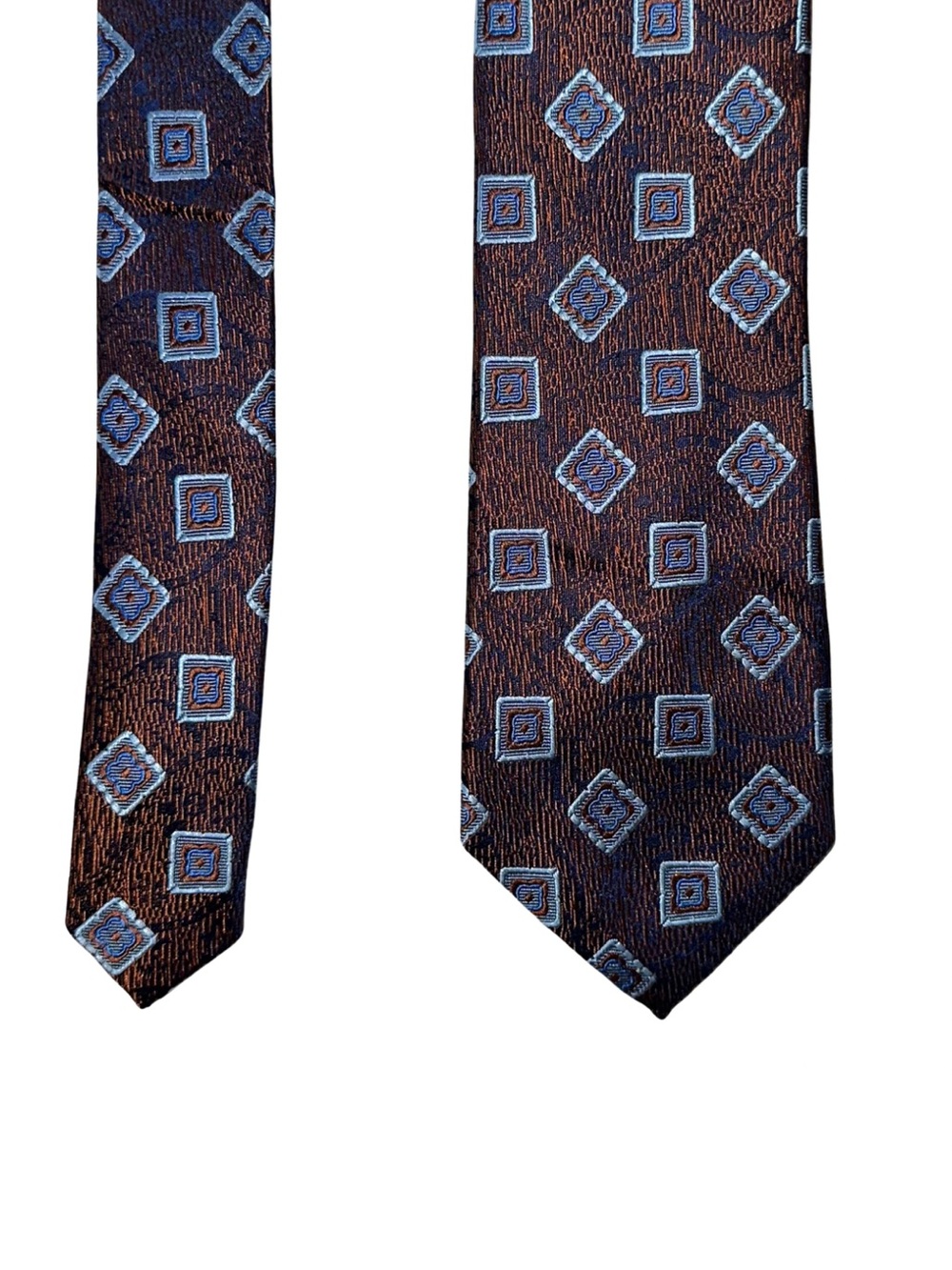Massimo Moda Collezione Silk Geometric Tie Navy Copper Blue 60”